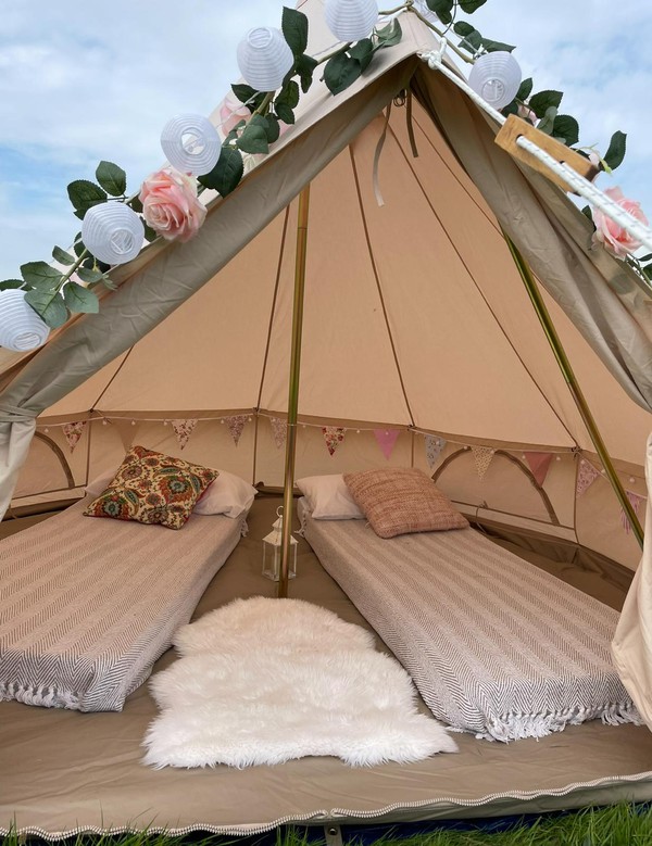 3m Bell tent glamping setup