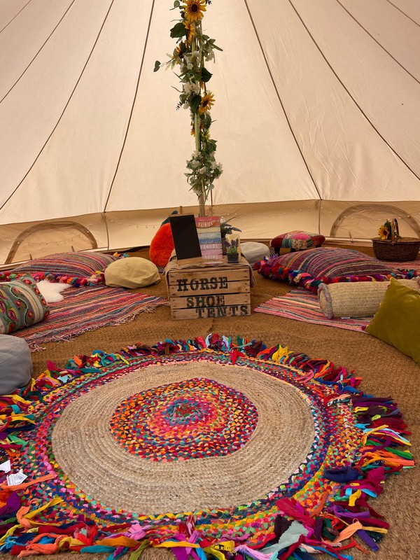 Bell tents with matting cushions