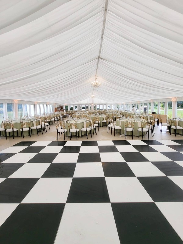 Wedding marquee with black and white dance floor Wedding marquee with black and white dance floor