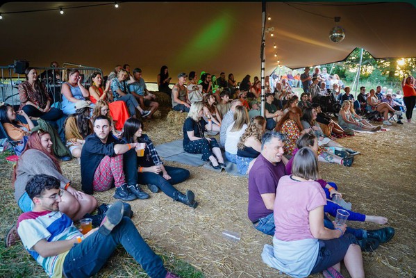 Stretch tent with festival audience Stretch tent with festival audience