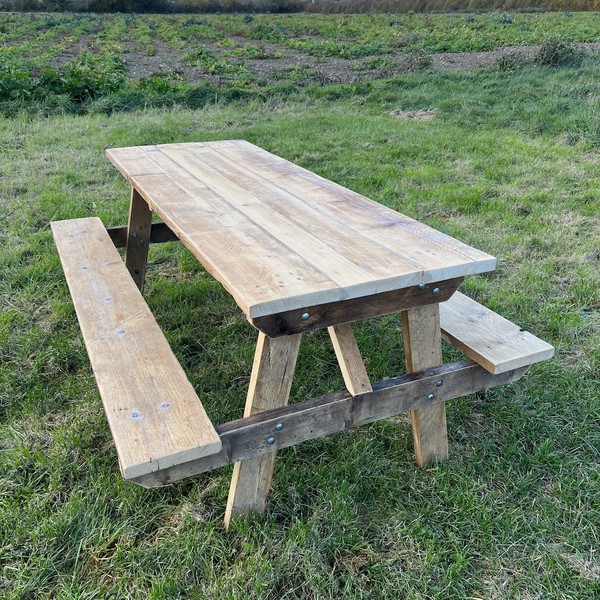 Reclaimed Wood Rustic Picnic Benches