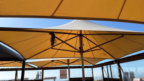 3x Large Static Outdoor Umbrellas in Ivory – 3.7m x 4.8m - Brighton