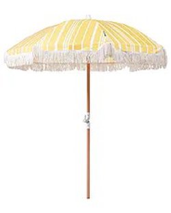 Yellow and white beach umbrella