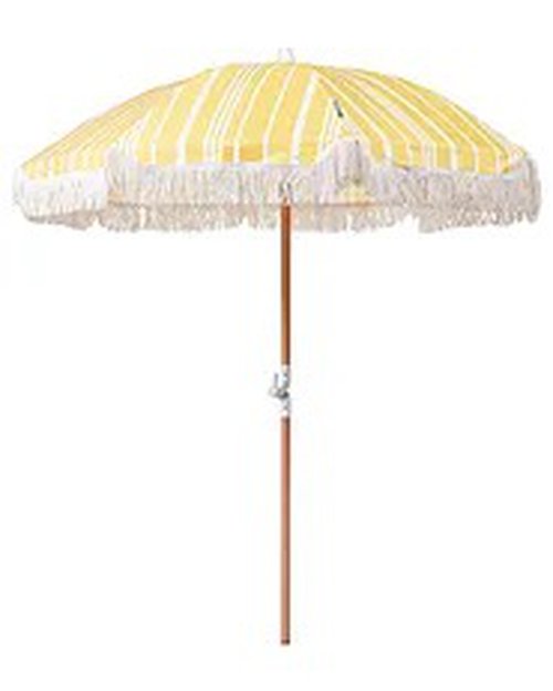 Yellow and white beach umbrella