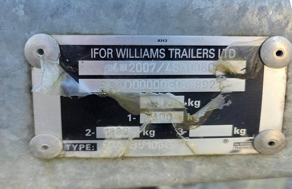 Ifor Williams BV106G Twin Axle Box Van Trailer vin plate Ifor Williams BV106G Twin Axle Box Van Trailer vin plate