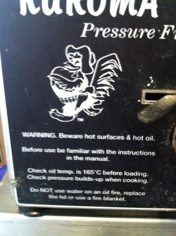 Kuroma pressure fryer warning label