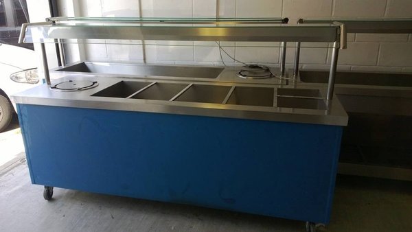 Heated carvery serving unit with bain maries