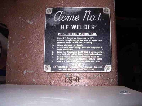 Acme No. 1 H F PVC Welder