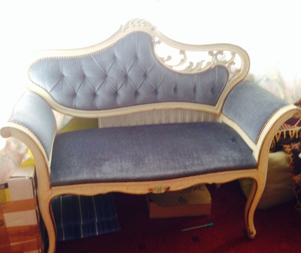Velvet upholstered chaise love seat