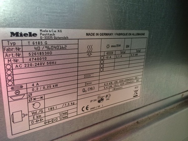 Miele T6185 Commercial Tumble Dryer info