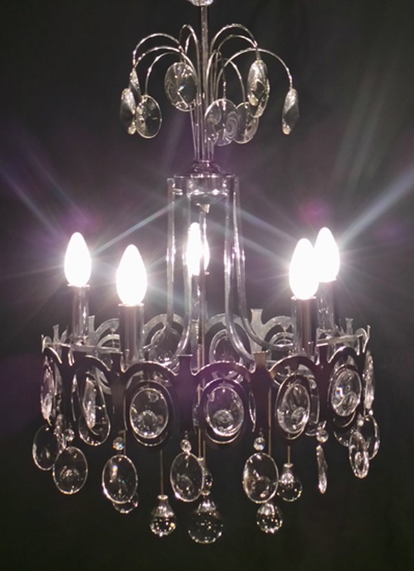 5 Candle Chrome and Glass Chandelier