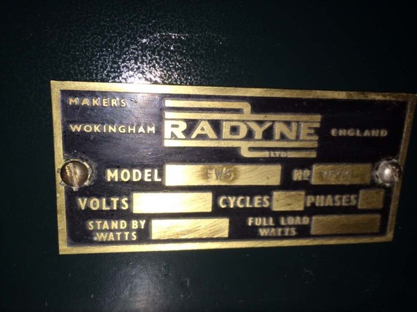 Radyne PVC Welding  Machine information plaque