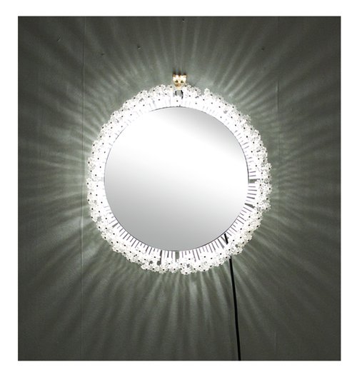 Midcentury Austrian Lit Mirror with Glass Flowers Midcentury Austrian Lit Mirror with Glass Flowers