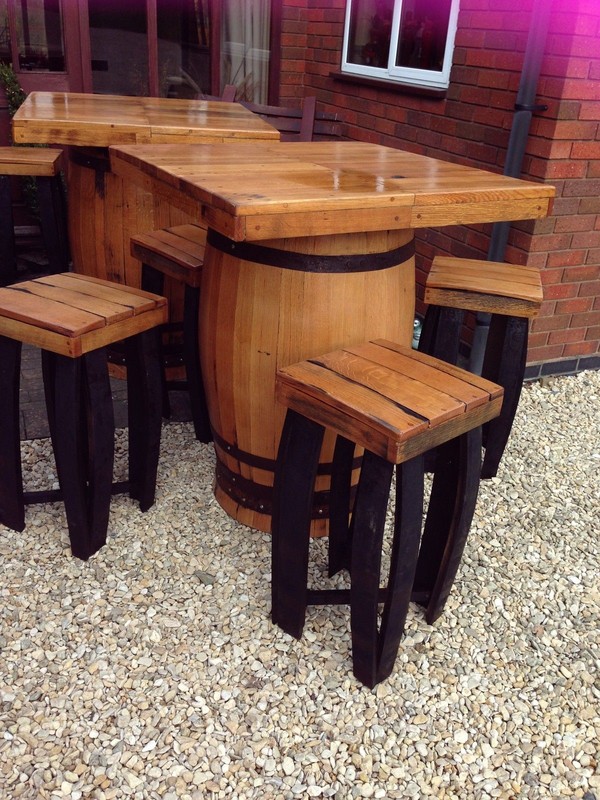 Up cycled whisky barrel tables