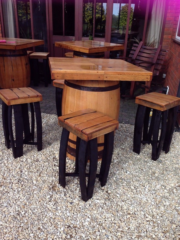 Whisky barrel table and 4 chairs