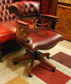 Mahogany Red Leather Chesterfield Office Captain Chair