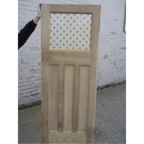 1930's Acid Etched Door with Amber Gothic Glass 1930's Acid Etched Door with Amber Gothic Glass
