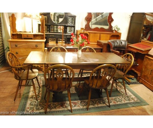 ERCOL Oak Trestle Dining Table and 6 Chairs