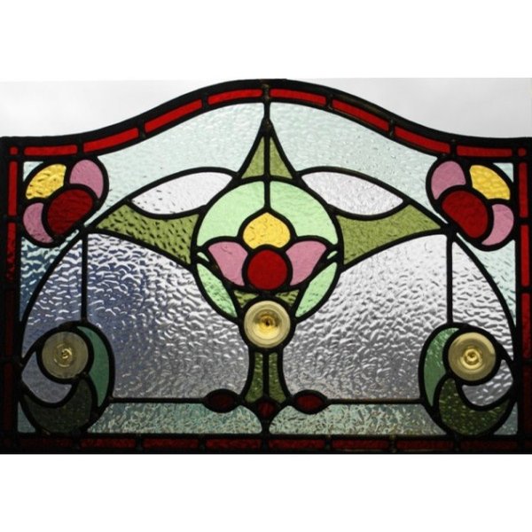 1930's Stained Glass Panel with Flower Design