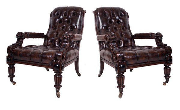 Pair of Library Leather Chairs