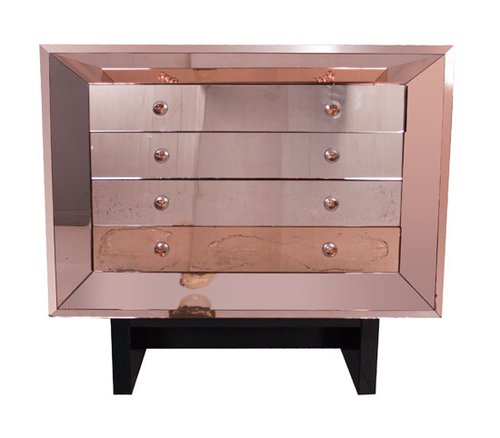 Cushion Shape Mirror Glass Chest c.1940 with Crystal Handles Cushion Shape Mirror Glass Chest c.1940 with Crystal Handles