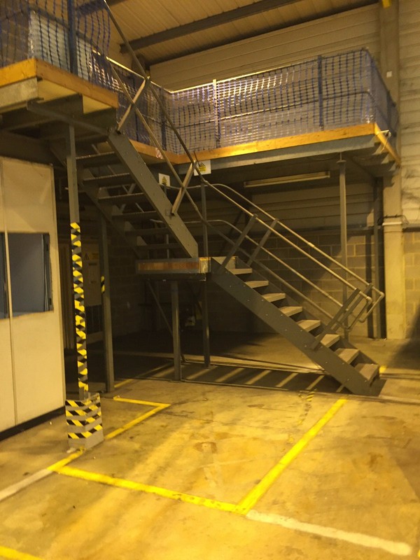 Complete mezzanine storage floor with stairs and fire ladder