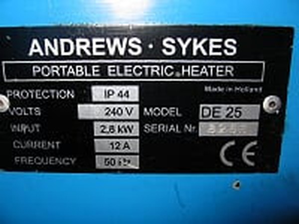 Andrews Sykes DE25 Portable Electric Heater specification