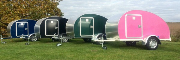 Blue, Black, Green and pink teardrop trailers