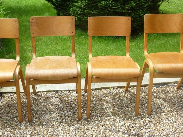 Vintage Stacking Wooden School Chapel Tecta Cafe Bar Chairs