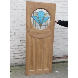 1930 Edwardian Stained Glass Exterior Door - Blue Art Deco