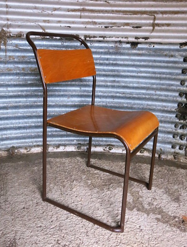 Newport Original PEL Tubular Metal and Plywood Stacking Chairs c1955