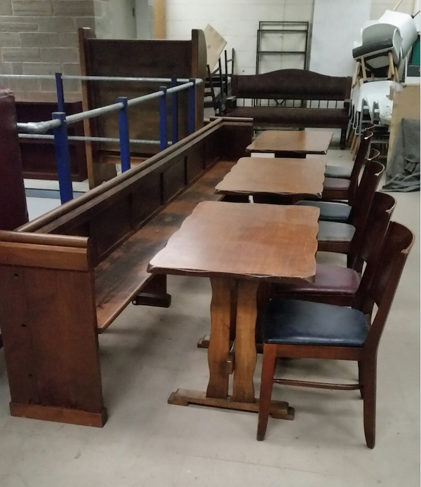 Church pew tables and chairs for sale
