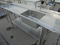 Used stainless steel single bowl dishwasher sink 130cm