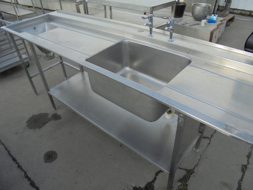 Used stainless steel single bowl dishwasher sink 130cm