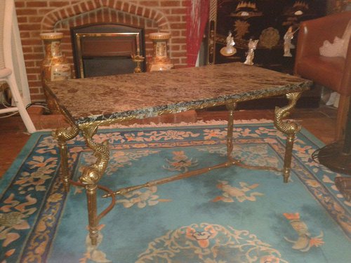 Fifties Vintage Gold Gilt Style and Green Marble Coffee Table Fifties Vintage Gold Gilt Style and Green Marble Coffee Table