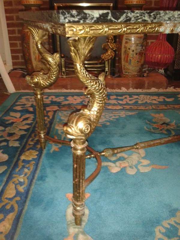 Buy 1950s Vintage Gold Gilt Style and Green Marble Coffee Table