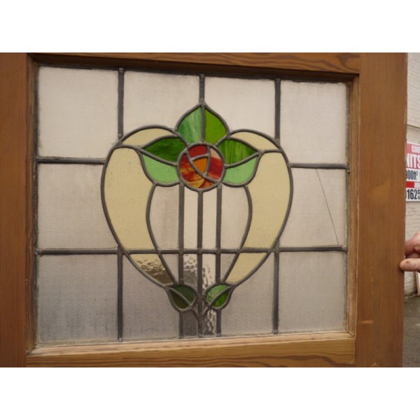 Vintage Handmade 1930's Stained Glass Panel - Soft Tulip