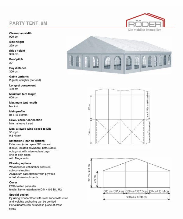 9m wide party marquees by Roder (UK)