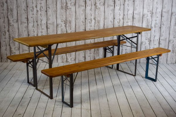 10 x Vintage Pine Beer Trestle Tables and 2 Bench Sets