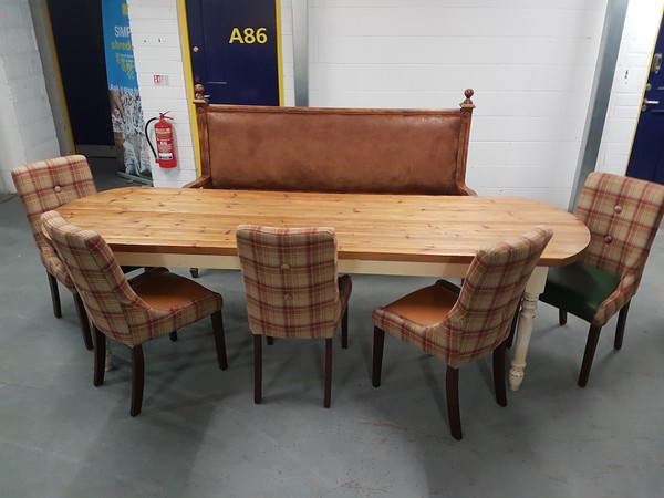 Leather and Tartan Dining Table and Seating