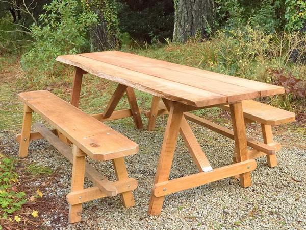 rustic benches and table
