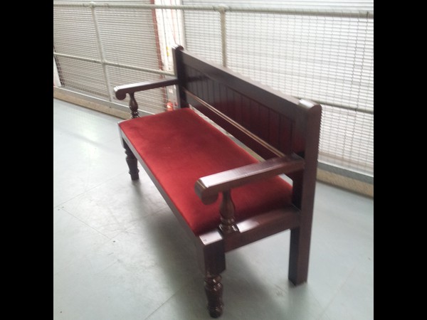 5ft Burgundy Draylon Dark Wood Pew Benches