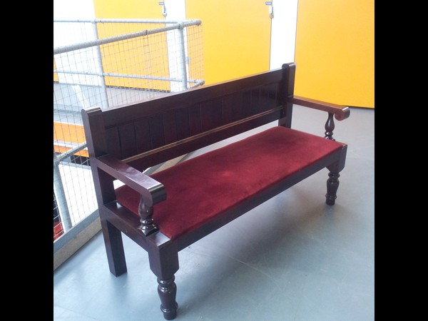 Pew Benches 5ft Burgundy Draylon Dark Wood