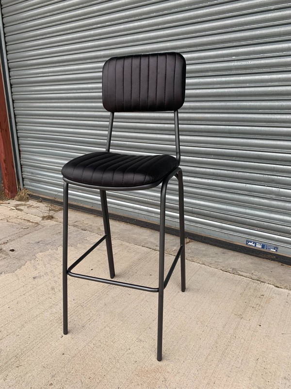 Leather Stool with Matte Black Frame