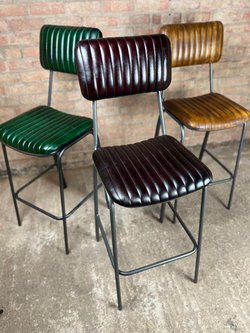Vintage Look Leather High Bar Stool
