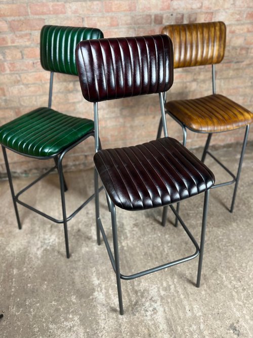 Vintage Look Leather High Bar Stool