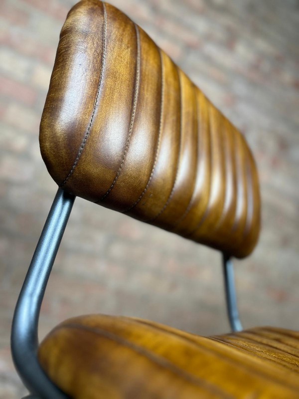 Industrial Tan Leather High Bar Stool