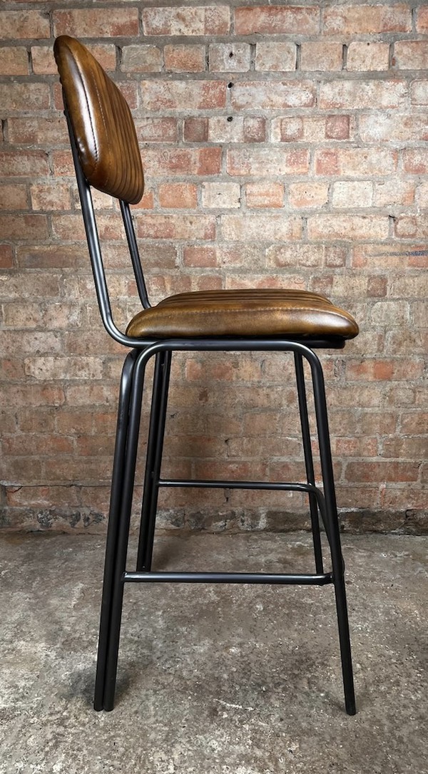 Retro Tan Leather High Bar Stool