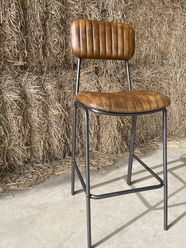 Tan Leather High Bar Stool
