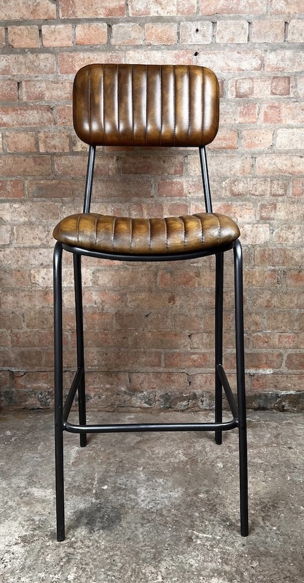 Vintage Look Leather High Bar Stool